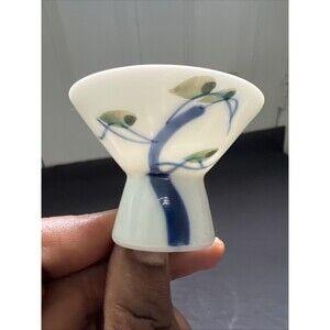 Vintage Fukagawa Koransha Japan Ochoko Sake Tea Blue Tree & Birds 2.5”D x 2”H